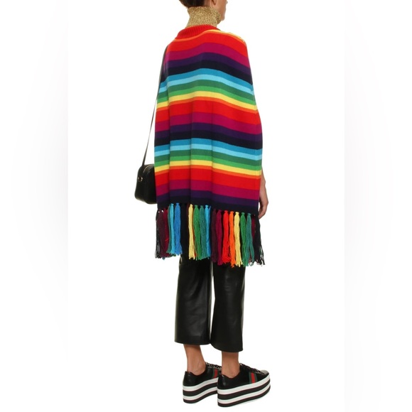 New Gucci Rainbow 100% Wool Poncho with Tiger and crystals fringes L - Picture 2 of 16